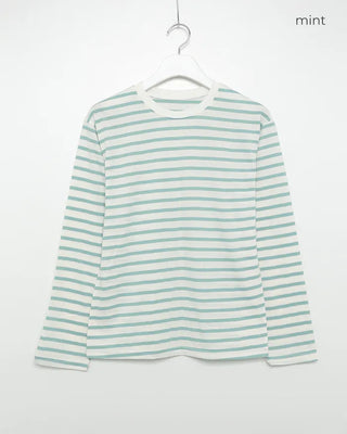 Simple striped round neck long sleeve T-shirt
