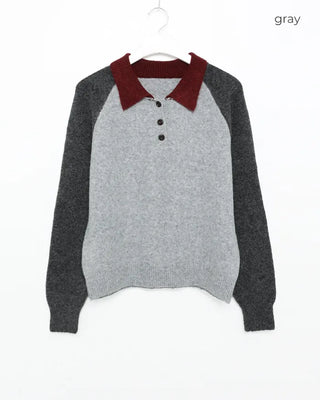 Two-tone accent color long-sleeved knit