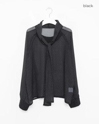See-through polka dot tie blouse