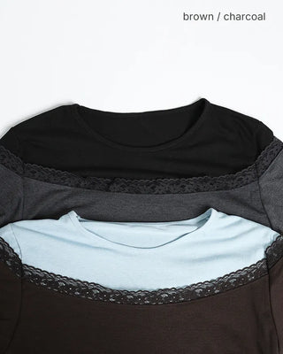 Lace off-shoulder layered long t-shirt