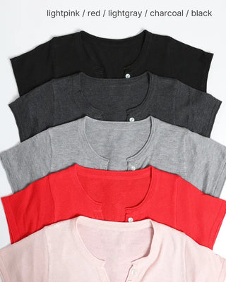 Henley Neck Button Point Half T-Shirt