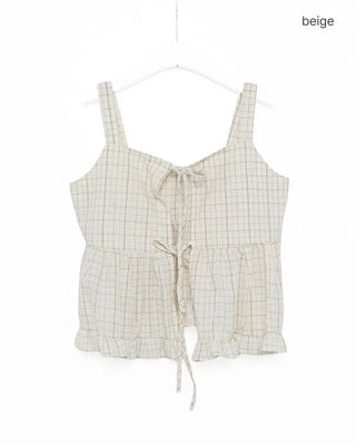 Checked Ribbon Sleeveless Blouse