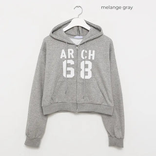 68 Patch Double Zip Cropped Hoodie