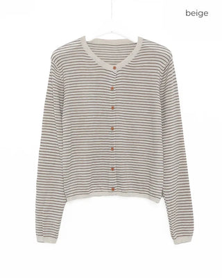 Striped round neck cardigan