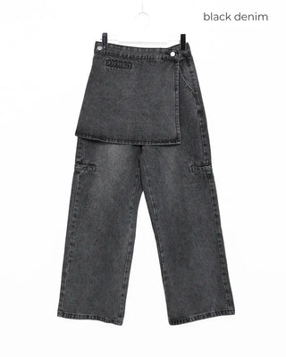 Washed wrap wide denim