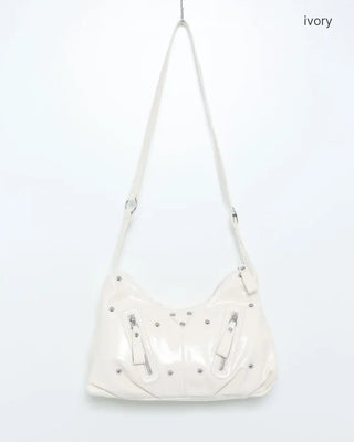 Multi-zip studded shoulder bag
