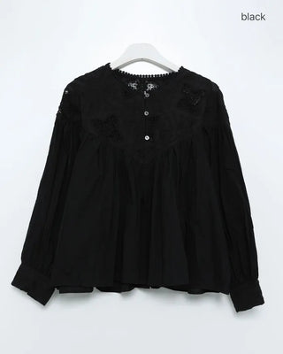 Jacquard lace balloon flare blouse
