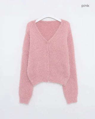 V-neck loose-fit shaggy knit