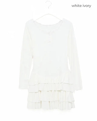 Lace tiered button mini dress