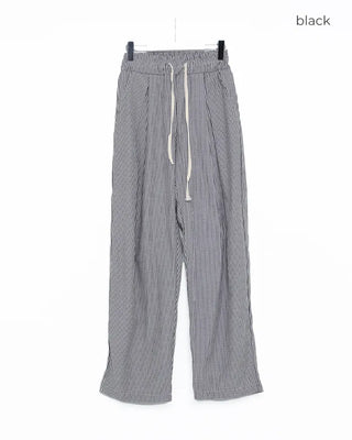Striped pleated elastic waist pants