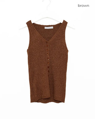 Deep V-neck button tank top