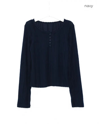 Ribbed round neck long sleeve T-shirt