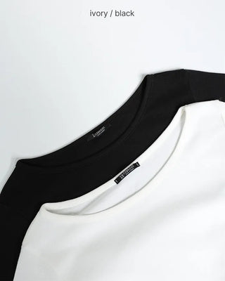 Bateau neck cropped sleeve shirt