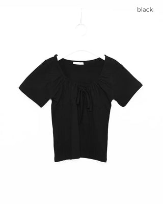 Shirred Ribbon Short-Sleeved T-Shirt