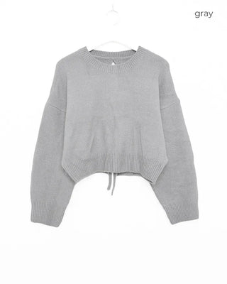 Ribbed back ribbon string long-sleeve knit