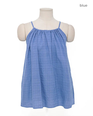 Checked shirred sleeveless blouse