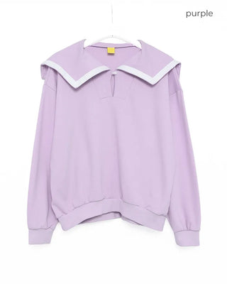 Sailor collar slit button sweatshirt