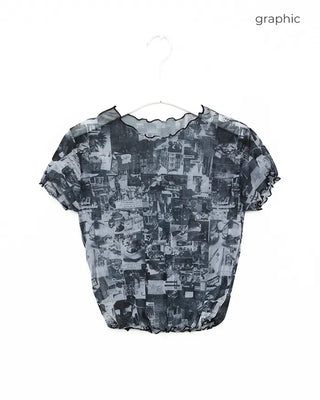 Graphic Mesh Cropped T-Shirt