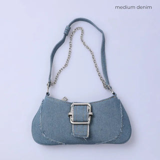 Denim buckle shoulder bag