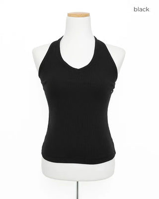 V-Halter Neck Ribbed Top