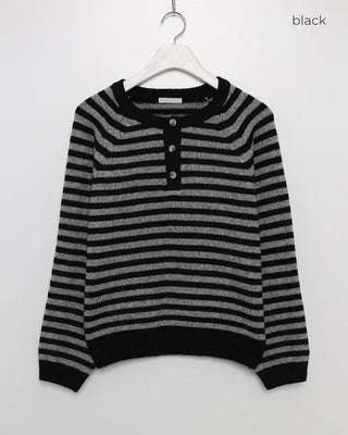 Striped Henley Neck Knit