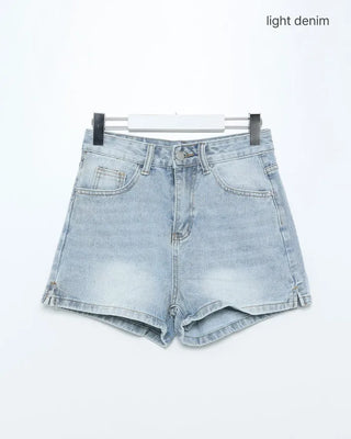 Washed denim shorts