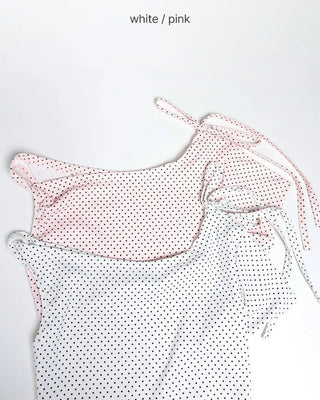 Boat neck polka dot ribbon blouse