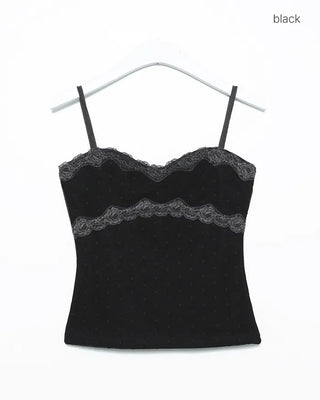 Polka dot tulle lace yoke camisole