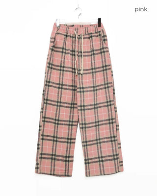 Checkered Wide Waist Elastic Waist Pants