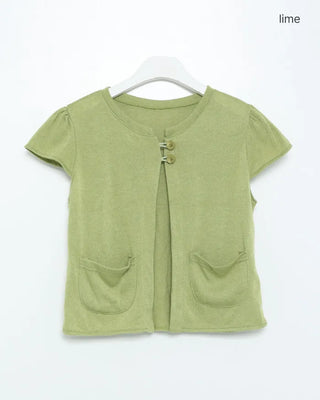 Loop-two-button cap-sleeve cardigan