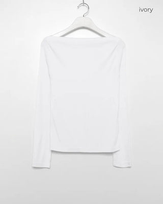 Boat neck simple long-sleeved T-shirt