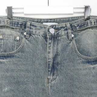 Distressed wide-leg denim pants