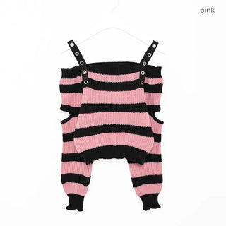Shoulder slit striped knit