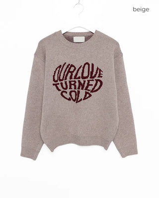 (Unisex) Heart Lettering Round Neck Knit