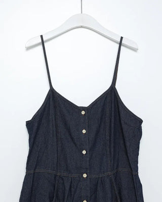 Denim button sleeveless long dress