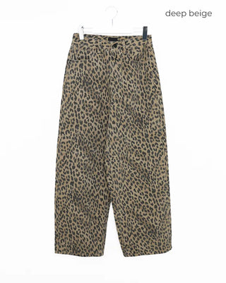 Pigmented leopard print cotton wide-leg pants