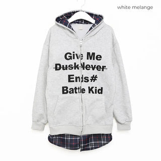 Checked layered hooded zip-up