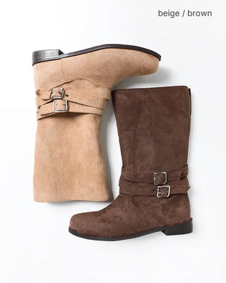 Ankle double belt 2-way suede boots