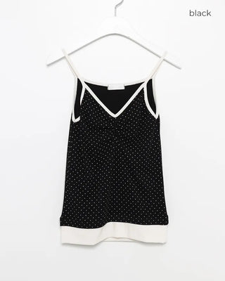 Bust Gathered Pin Dot Rib Camisole