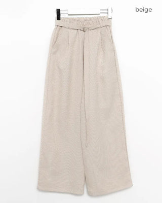 Belted Elastic Waist Tweed Wide Pants