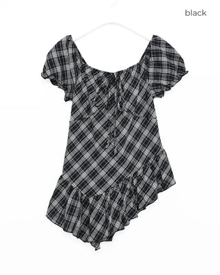 Checkered ribbon asymmetrical dress