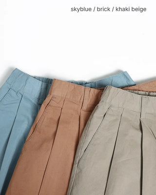 Wide-leg cotton pants with pintucks