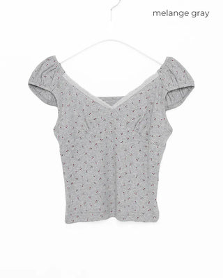 Mini Flower Cap Sleeve Semi-Cropped Top
