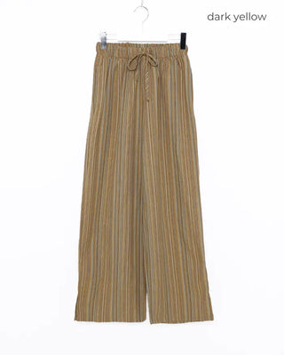 Striped linen elastic waist pants