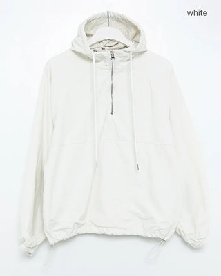 Melange-lined nylon hooded anorak