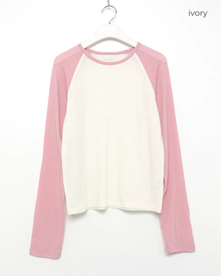 Two-tone raglan Tencel mix long-sleeved T-shirt