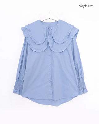 Double-frilled big collar blouse