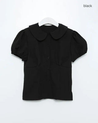 Puff-sleeve, round-neck blouse