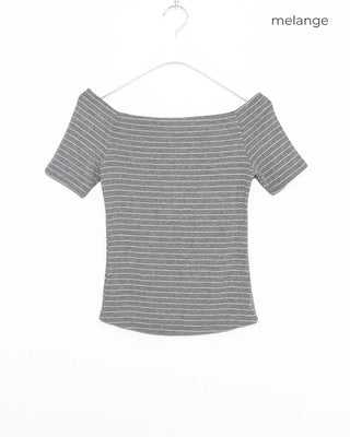 Striped short-sleeved off-shoulder T-shirt