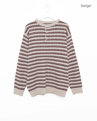 Henley neck striped knit